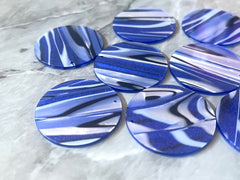 Blue Black White STRIPED Tortoise Shell Beads, circle cutout acrylic 36mm Earring Necklace pendant bead one hole at top, colorful acrylic