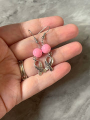 WHOLESALE Breast Cancer Hope Earring DIY Kit, pink ribbon jewelry, silver earrings