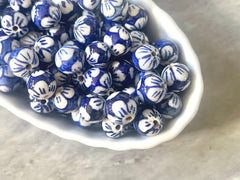 Ginger Jar Handmade Blue and White Porcelain 12mm Beads, circular beads, round beads jewelry statement chunky, glass beads flower beads