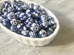 Ginger Jar Handmade Blue and White Porcelain 12mm Beads, circular beads, round beads jewelry statement chunky, glass beads flower beads