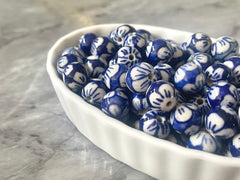 Ginger Jar Handmade Blue and White Porcelain 12mm Beads, circular beads, round beads jewelry statement chunky, glass beads flower beads