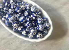 Ginger Jar Handmade Blue and White Porcelain 12mm Beads, circular beads, round beads jewelry statement chunky, glass beads flower beads
