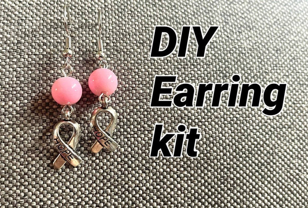 WHOLESALE Breast Cancer Hope Earring DIY Kit, pink ribbon jewelry, silver earrings