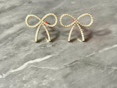 Gold Bow 28mm Pearl encrusted, earring jewelry making, dangle earring blanks stud earrings, gold jewelry blank