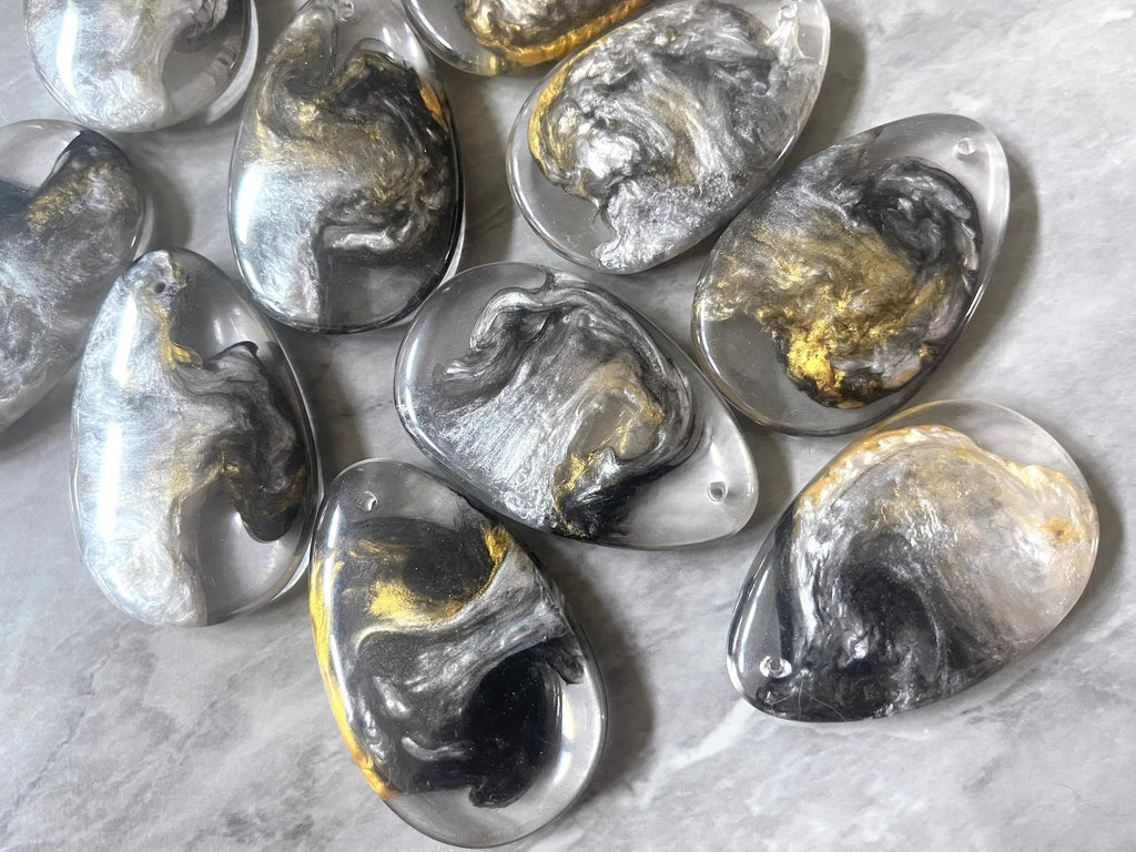 Gray Gold Black resin glitter Teardrop Pendants, acrylic gem pendants, 1 hole pendant, long necklace, wire wrapped pendant, wrapping