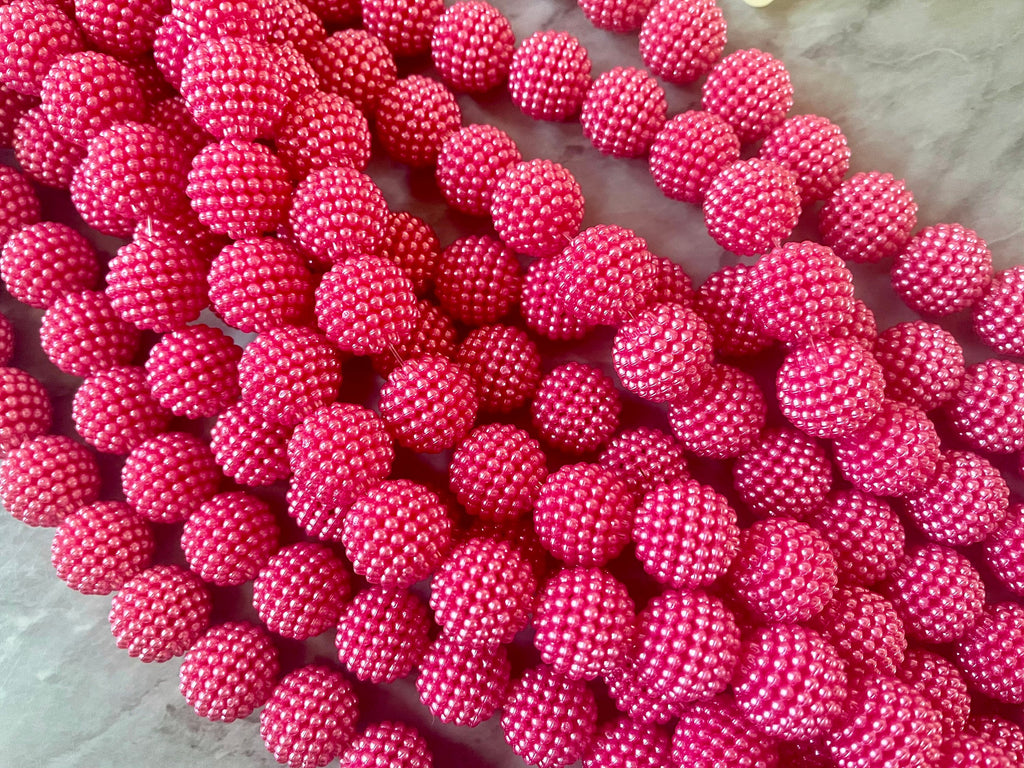 Raspberry Ball 19mm Round beads, circular beads, pink beads, pink statement necklace, acrylic jewelry, large dark pink bubblegum earrings