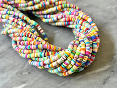 Candy Shop 4mm WHOLESALE rubber disc beads, 16” strand heishi beads, colorful round polymer beads, colorful pride clearance beads, donut