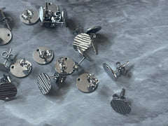 10mm Silver Tiger Stripes round post earring circle blanks drop stud earring, silver dangle DIY earring mod making round earrings
