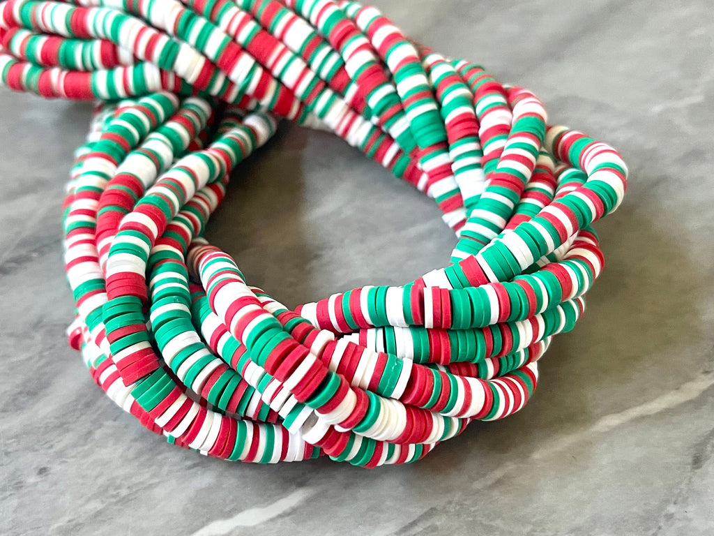 Mrs. Claus Christmas 6mm WHOLESALE rubber disc beads, 16” strand heishi colorful round polymer, colorful pride clearance beads donut tie die