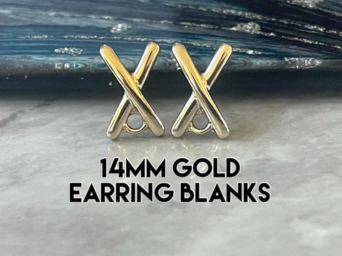 Gold Crossed X post earring blanks drop earring, stud earring jewelry dangle DIY earring making fancy drop evening round geometric