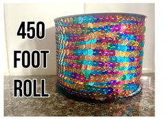 450 Feet LAST CHANCE sequin rainbow string, 6mm flat sequin trim, sewing notion ribbon for Halloween costume home decor