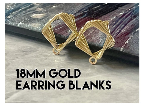 Gold Square 18mm post earring blanks drop earring, stud earring jewelry dangle DIY earring making round, gold jewelry earrings