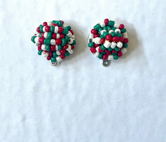 Christmas Beaded Earring Blanks, red white green round jewelry blanks, dangle drop earrings studs dangle DIY making
