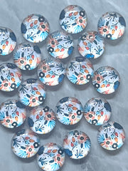 Peach & Blue Flower Art Resin 12mm Druzy Cabochons, jewelry making kit earring set, diy jewelry, druzy studs, 12mm Druzy stud earrings