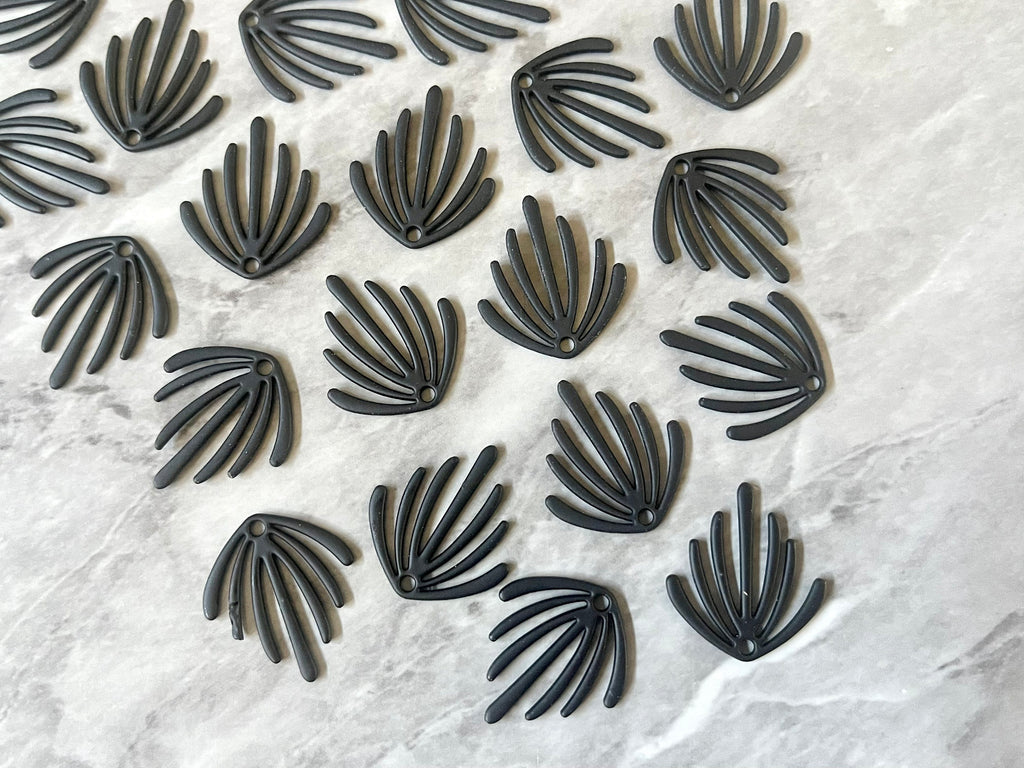 Earring BLACK Acrylic Beads, half fan cutout rubber 22mm Earring Necklace pendant bead, one hole at top DIY blanks straw black blanks