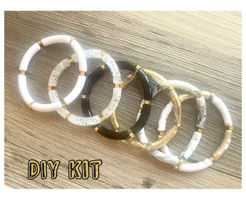 DIY Bracelet Kit Acrylic curved tube beads, clear crackle tube bracelet beads, resin tube beads accent statement bracelet, stretch bracelet