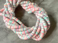 Sorority Sister 6mm WHOLESALE rubber disc beads, 16” strand heishi beads, colorful round polymer beads mint pink cream clearance beads donut