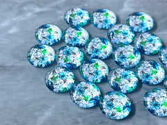 Blue & Green Flower Art Resin 12mm Druzy Cabochons, jewelry making kit earring set, diy jewelry, druzy studs, 12mm Druzy stud earrings