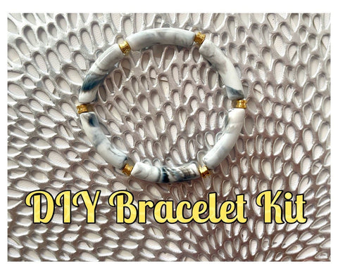 DIY Bracelet Kit Acrylic curved tube beads, White & Black tube bracelet beads, resin tube beads accent statement bracelet, stretch bracelet