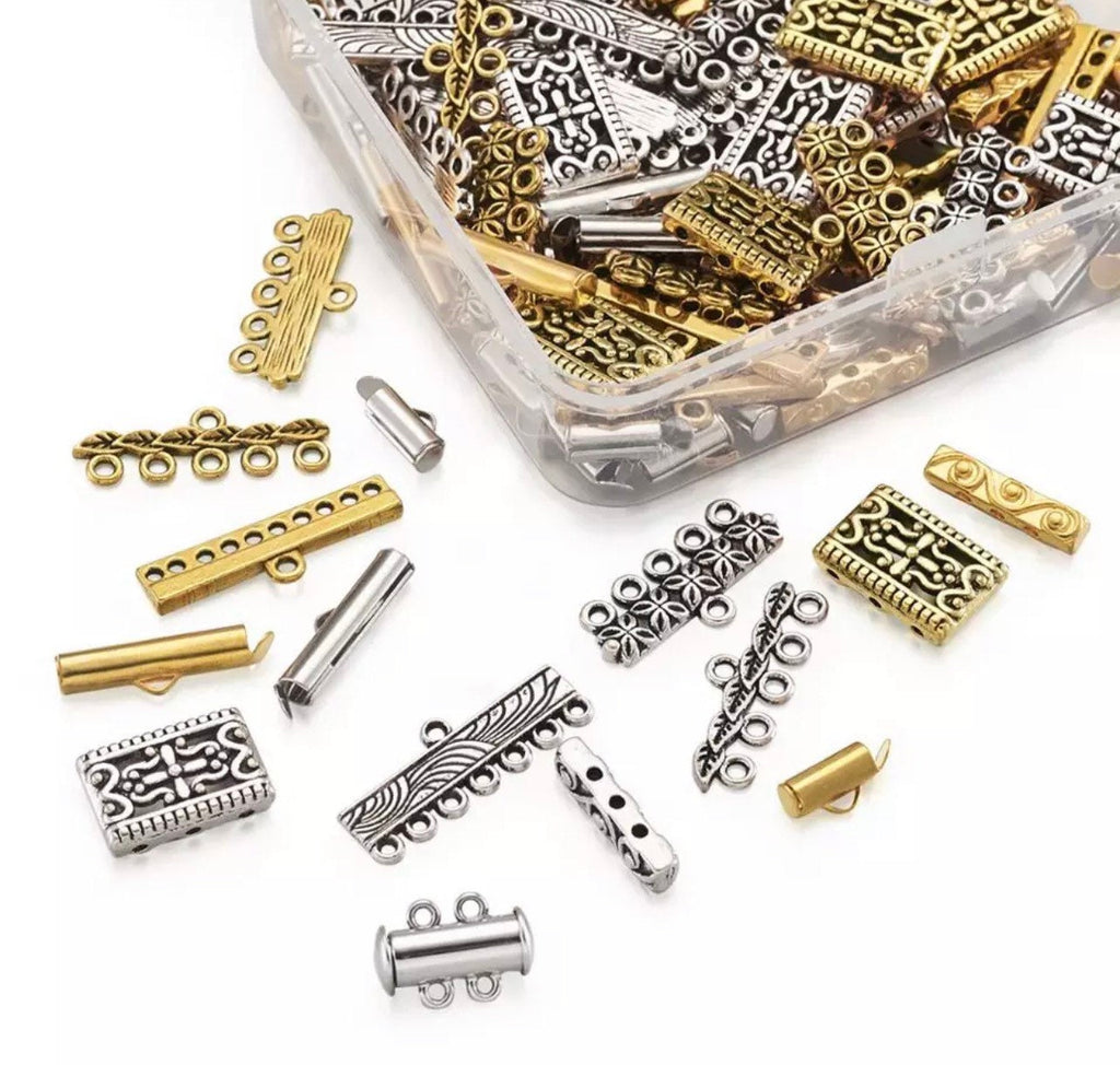 WHOLESALE 148 Pieces Box Brass Magnetic Slide Lock Clasps Tibetan Style Alloy Links Connectors for Earring Necklace Jewelry