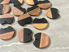 Wood Grain + Black resin Beads, round cutout acrylic 25mm Earring Necklace pendant bead, one hole at top DIY wooden blanks