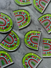 XL Christmas Print Rainbow Acrylic Blanks Cutout, earring jewelry making, drop blanks, 35mm animal print U shape half moon green red