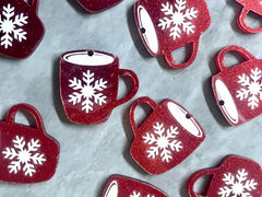 XL Coffee Cup Christmas Print Acrylic Blanks Cutout, earring jewelry making, drop blanks, 32mm red glitter winter jewelry 1 hole snowflake