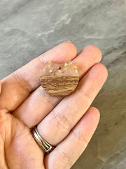 MINI Wood Grain + gold foil resin Beads, round cutout acrylic 25mm Earring Necklace pendant bead, one hole DIY wooden blanks brown