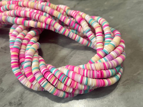 1 Strand, 4mm, Heishi Beads, Environmental Handmade Polymer Clay Beads,  Disc/Flat Round in Hot Pink shades