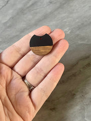Wood Grain + Black resin Beads, round cutout acrylic 25mm Earring Necklace pendant bead, one hole at top DIY wooden blanks