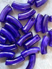 Acrylic curved tube beads, Dark Purple 34mm tube bracelet beads, resin tube beads accent statement bracelet, stretch bracelet beads