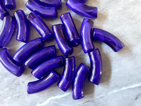 Acrylic curved tube beads, Dark Purple 34mm tube bracelet beads, resin tube beads accent statement bracelet, stretch bracelet beads