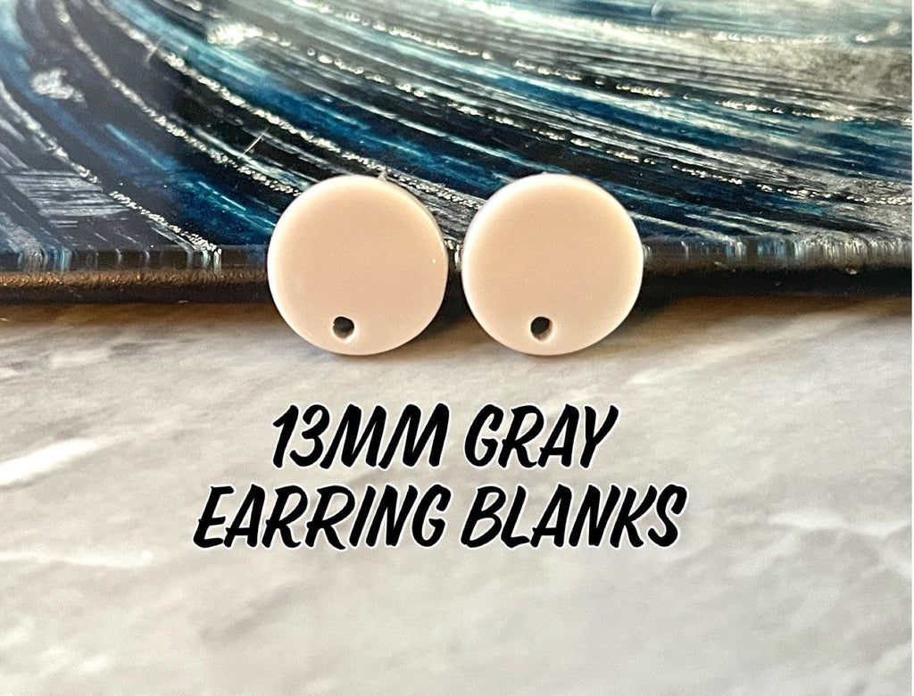 Light Gray 13mm confetti circle post earring blanks, drop earring stud earring, jewelry dangle DIY earring making gray jewelry