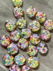 Star Rainbow confetti & Clear Resin 12mm Druzy Cabochons, jewelry making kit earring set, diy jewelry, druzy studs, 12mm Druzy stud earrings