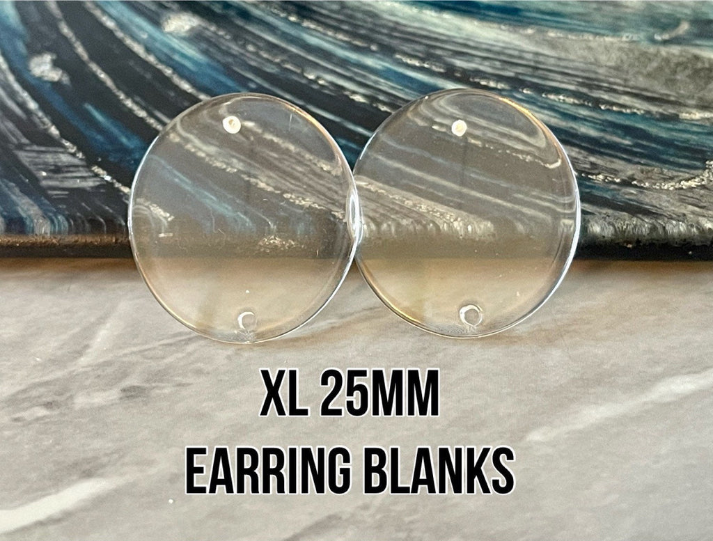 XL 25mm CLEAR Round Circle stud earring blanks, drop earring post, stud earring, gold jewelry, dangle DIY making round acrylic acetate