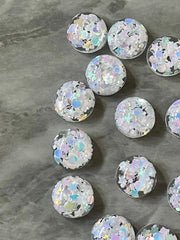 White confetti & Clear Resin 12mm Druzy Cabochons, jewelry making kit earring set, diy jewelry, druzy studs, 12mm Druzy stud earrings