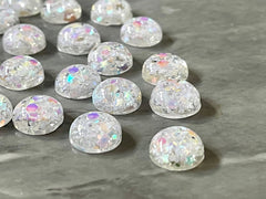 White confetti & Clear Resin 12mm Druzy Cabochons, jewelry making kit earring set, diy jewelry, druzy studs, 12mm Druzy stud earrings