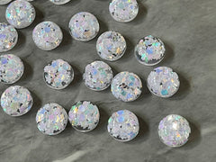 White confetti & Clear Resin 12mm Druzy Cabochons, jewelry making kit earring set, diy jewelry, druzy studs, 12mm Druzy stud earrings