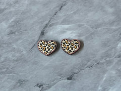 Leopard Heart Acrylic Earring Blanks, blank brown glitter jewelry, resin earrings, lucite earring blanks, leopard print animal print love