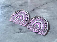 XL Pink Mama Leopard Print Rainbow Acrylic Blanks Cutout, earring jewelry making, drop earring blanks, 35mm animal print U shape half moon