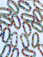 Rainbow Confetti Acrylic Resin Beads, oval cutout 40mm Earring Necklace pendant bead one hole DIY blanks acetate, drop earrings
