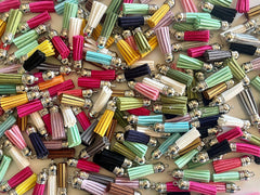 WHOLESALE Pieces 40mm Rainbow Silver Capped Suede Tassels Jewelry Supplies Monogram Keychain Suede Metallic, sale clearance beads