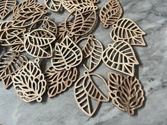 WHOLESALE set of 40 XL wood blanks, laser cut leaves for earrings or necklaces, wood beads, DIY painting jewelry