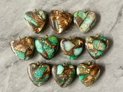 WHOLESALE Bronzite and Green Jasper Pendants, set of 10 heart pendants Iron Hardware, brown beads cobblestone chunky 21mm stone gemstone