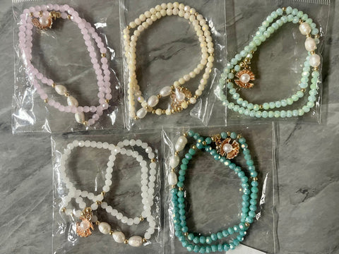WHOLESALE 10 Pearl Bracelets, blank charm bracelets, stretch bracelets