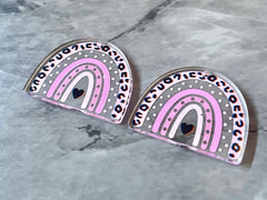 XL clear & Pink Leopard Print Rainbow Acrylic Blanks Cutout, earring jewelry making, drop blanks, 35mm animal print U shape half moon