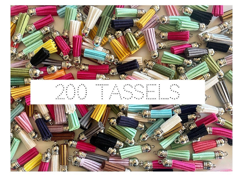 WHOLESALE Pieces 40mm Rainbow Silver Capped Suede Tassels Jewelry Supplies Monogram Keychain Suede Metallic, sale clearance beads