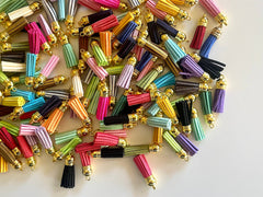 WHOLESALE Pieces 40mm Rainbow Gold Capped Suede Tassels Jewelry Supplies Monogram Keychain Suede Metallic, sale clearance beads