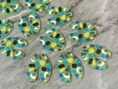 Green Terrazzo  Rainbow Mosaic Beads, U cutout acrylic 40mm Earring Necklace pendant bead one hole top, acrylic circular jewelry black blue
