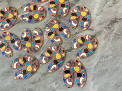 Pink Terrazzo  Rainbow Mosaic Beads, U cutout acrylic 40mm Earring Necklace pendant bead one hole top, acrylic circular jewelry black blue